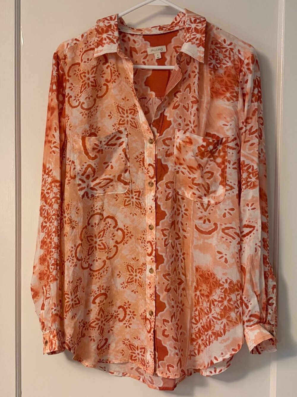 Pilcro Anthropologie Romy Relaxed Buttondown blouse size medium printed boho